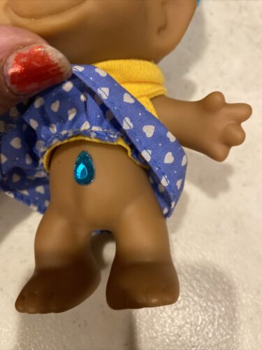 Vintage Blue Haired Troll with Heart Gem, 4 Inch Doll Ace Novelty Treasure Troll - Picture 2 of 4