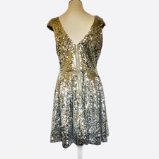 Trixxi Womens Silver Sequined Party Dress Size 13 Swing Skirt Exposed Zipper