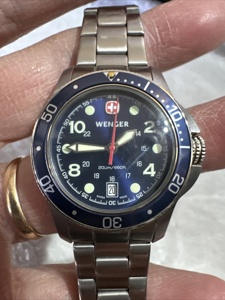 Wenger Swiss Army 7246X/T Blue Diver Watch Swiss Made 200M Quartz New Battery Wenger Swiss 7246X/T Date Silver Blue Dial Women main image 2