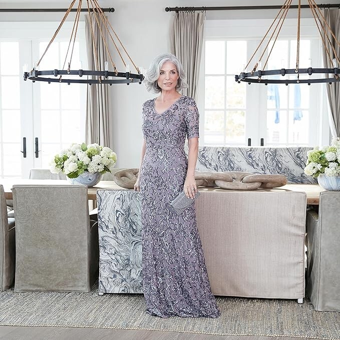 Alex Evenings Womens Sequined Long Evening Dress Formal Gown | Icy Orchid |  6 | eBay