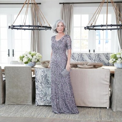 green emerald velvet dress Alex Evenings Petite Sequin Lace Gown - Deep Plum