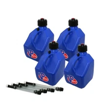 VP Racing Blue 4 Pack + 4 Fill Hoses Square Fuel Jug Gas Can 4x4 Off Road ATV