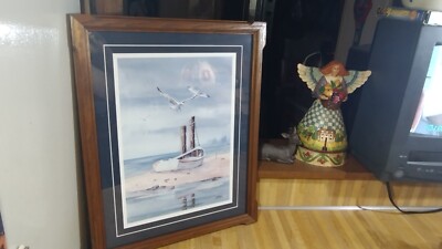 Sandy Beamer ''Seagulls On The Beach'' Framed Watercolor Picture,signed!