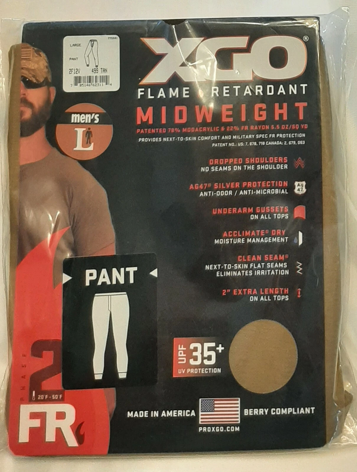 XGO Thermal Pants, Midweight Flame Retardant FR Phase 2, Size Large, 36-38