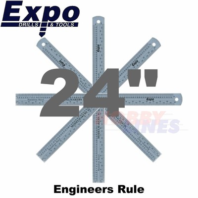 Ingenieure 24'' Lineal Edelstahl Umrechnungstabelle auf Rückseite Expo Tools 74012