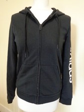 ADIDAS BLACK HOODED ZIPPED JACKET WITH POCKETS AND LOGO ON ARM - SIZE SMALL