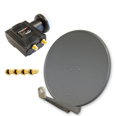 PremiumX DELUXE80 SAT Anlage 2 Teilnehmer Antenne 80cm ALU TWIN LNB 4K