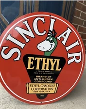 12in SINCLAIR Ethyl Gasoline MOTOR OIL Vintage Style Heavy Steel Sign Pump Plate
