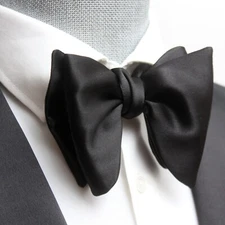Self-tied Butterfly Bow Tie Black Charmeuse 100%silk
