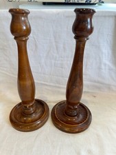 2 Turned Wooden Candle Sticks - 29cm High - Vintage - Elec Lamp Stands