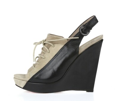 Womens 10 Crosby Derek Lam Black And Taupe Slingback High Wedges Sandal Size 8 M