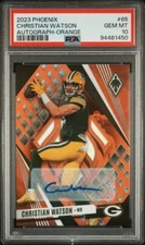 2023 Panini Phoenix Orange Auto #65 CHRISTIAN WATSON /20 PACKERS PSA 10 GM