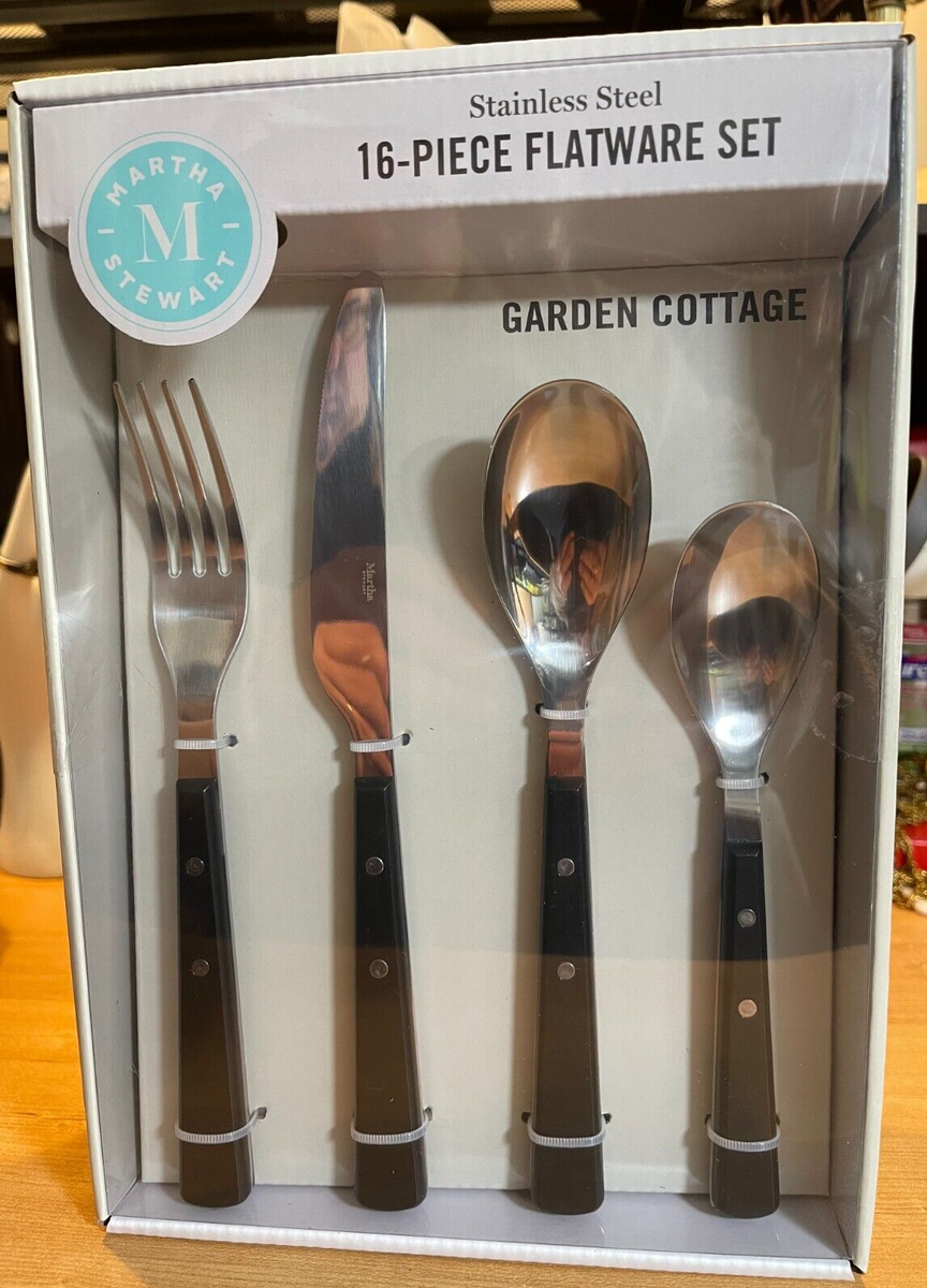 Martha Stewart 16pc Stainless Steel Flatware Black Garden Cottage NEW