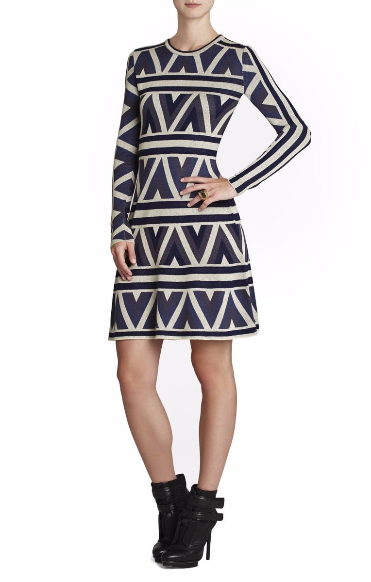 NEW BCBGMAXAZRIA SLATE COMBO MALINA ZIGZAG ALINE DRESS