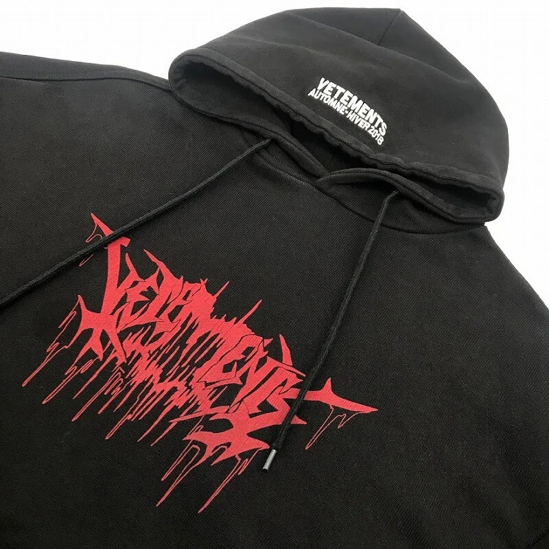 Vetements Oversized Print Hoodie Metal Logo Pullover Black 22M Men S Chest 30in