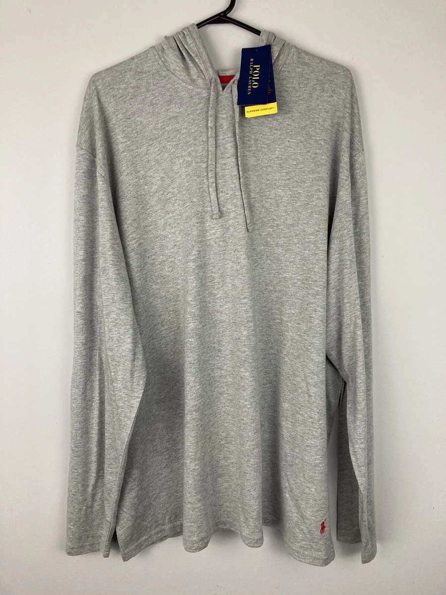 Polo Ralph Lauren Men s Supreme Comfort Thin Sleep Hoodie T Shirt Gray XL
