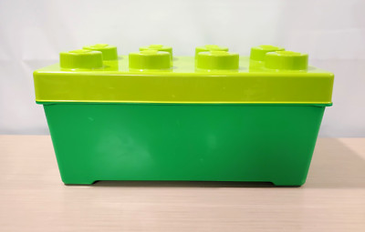 LEGO Green 8 Knob Stackable Brick Plastic Storage Bin Holder w/Lid Genuine READ
