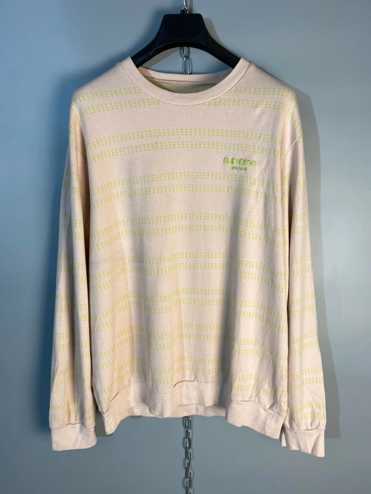 Supreme Mens Crew Neck Small Logo Striped Long Sleeve Sweatshirt Top Jumper Sz M
