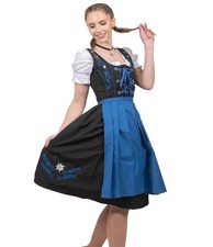 16 L German Black Blue Dirndl Dress Long EMBROIDERY Oktoberfest COMPLETE 3pc SET