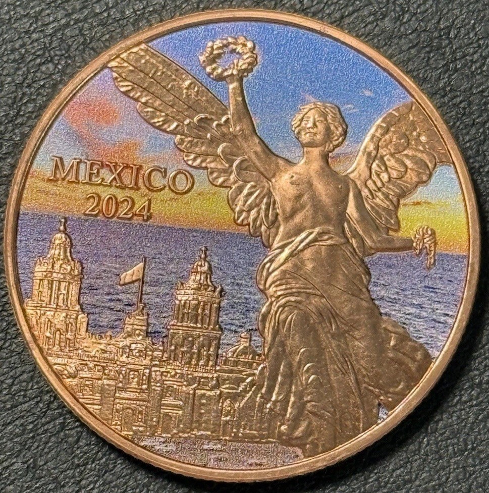 2024 1 Oz AVDP .999 Copper Libertad Sunset Mexico Flag Colorized