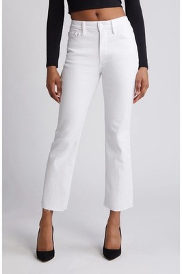 Good American High Waist Raw Hem Straight Leg Jeans in White in Size 25