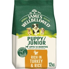 12kg James Wellbeloved Puppy / Junior Dry Dog Food Rich in Turkey & Rice 3.68 per kilo