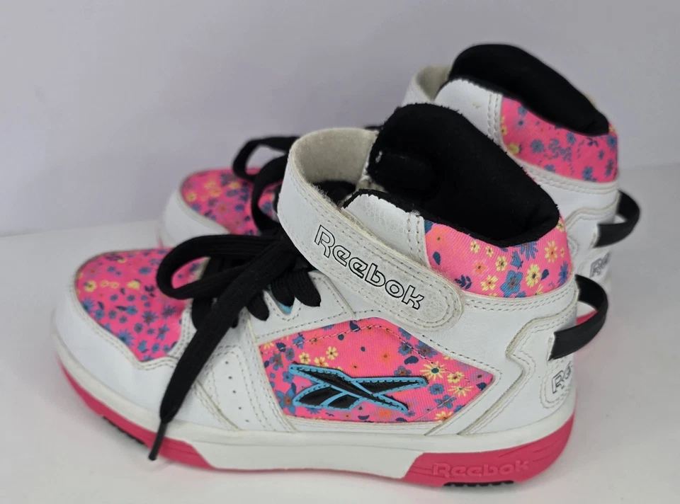 Zapato Reebok Cuero y Rosa Blanco Floral Hi Top Niñas Grandes Talla 2 #10572 Foto 3 de 4