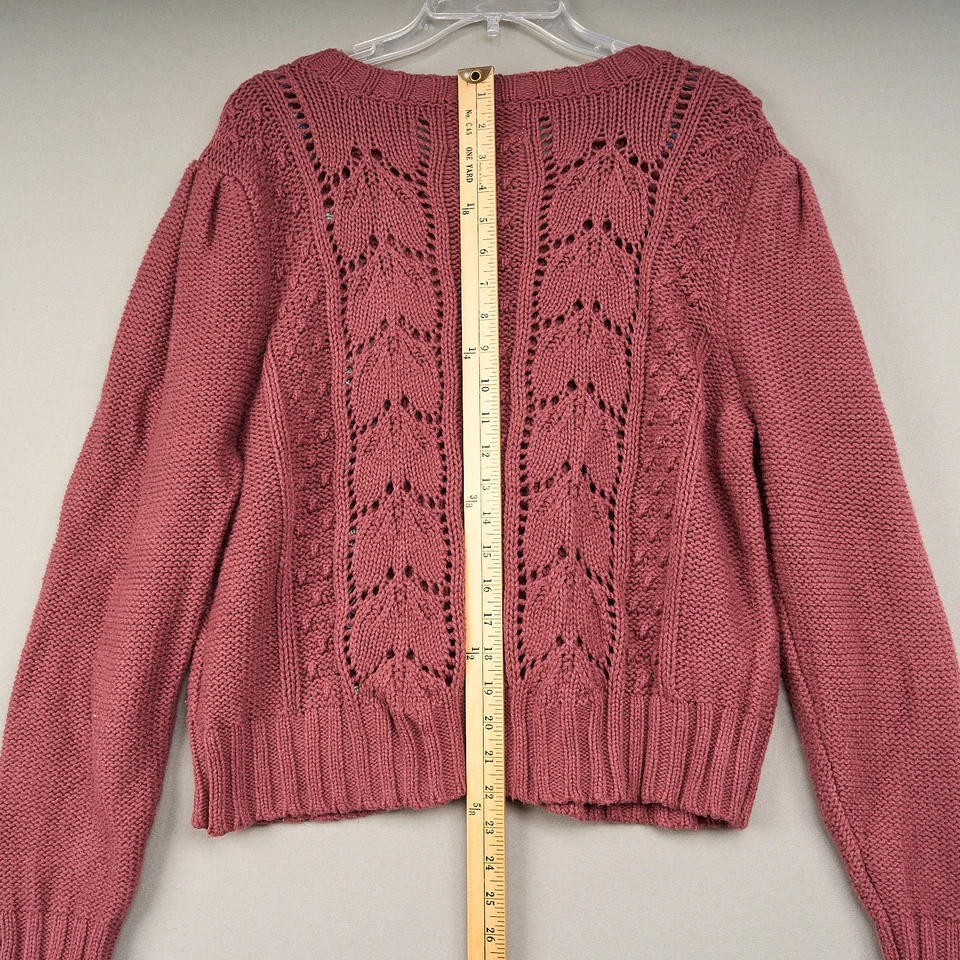 Suéter para mujer Lucky Brand XL cárdigan de algodón borgoña claro bordado Foto 4 de 4