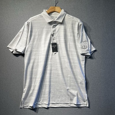 Matte Grey Polo  L White grey Striped Golf  Mens New with tags (2017 city of LA)