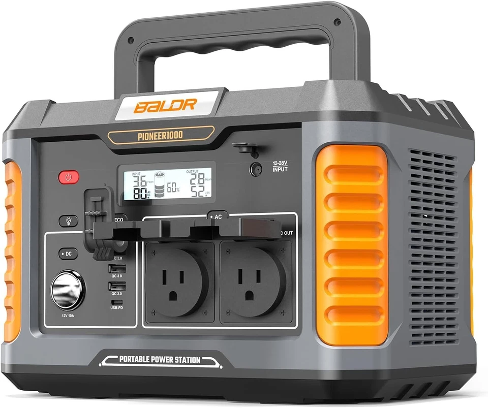 BALDR 1000W Powerstation, 808Wh, 18,5 lbs tragbarer leichter Solargenerator