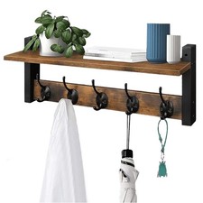 Wall Mounted Coat Rack 5 Hooks Rack Shelf Vintage Hanger with Hanging Rail
