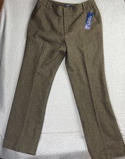 Chaps Gray Tweed Wool Blend Dress Pants Button Zip Lined Straight Herringbone 14