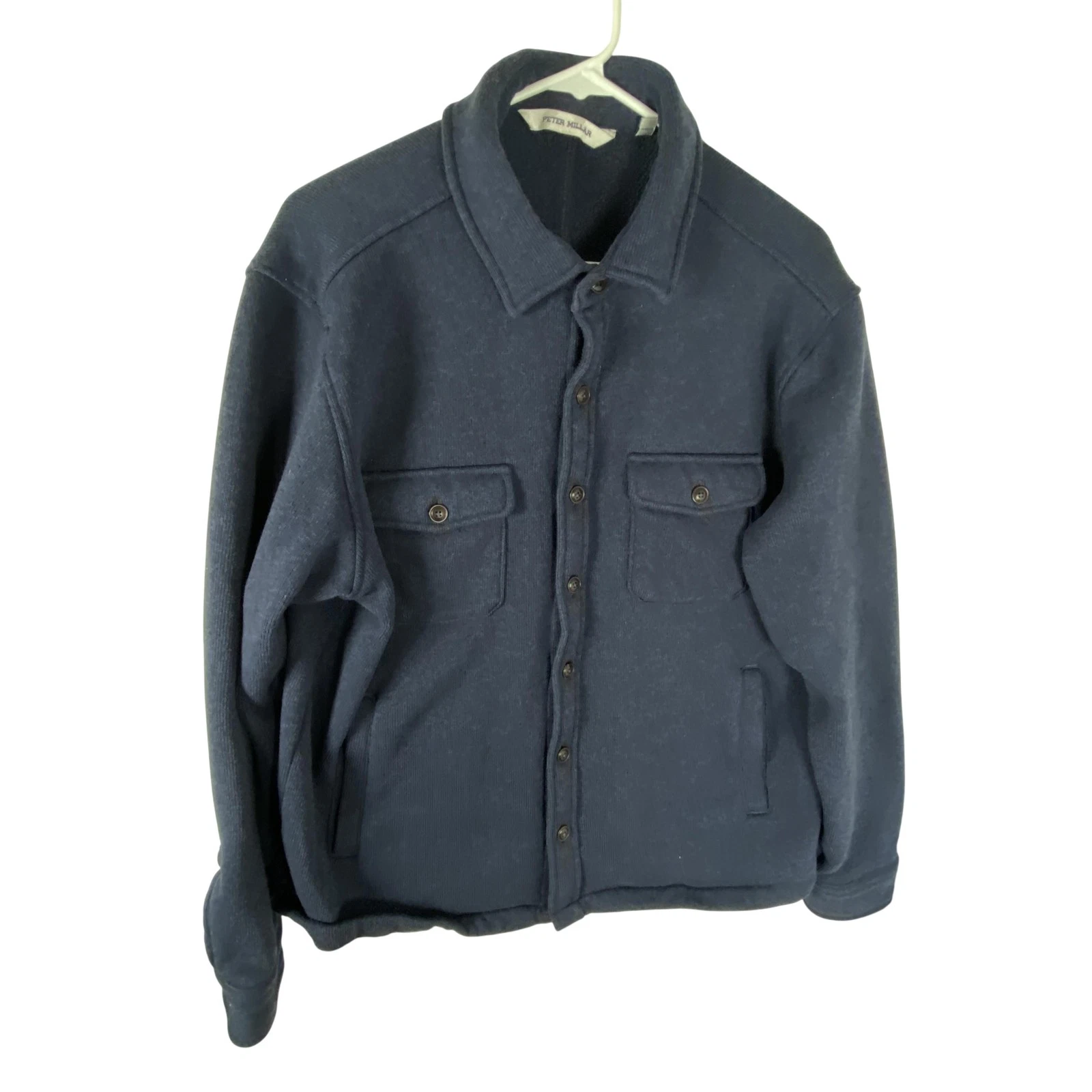 Peter Millar Fleece Jacket Mens XL Blue Shirt Shacket Button Front Insulated