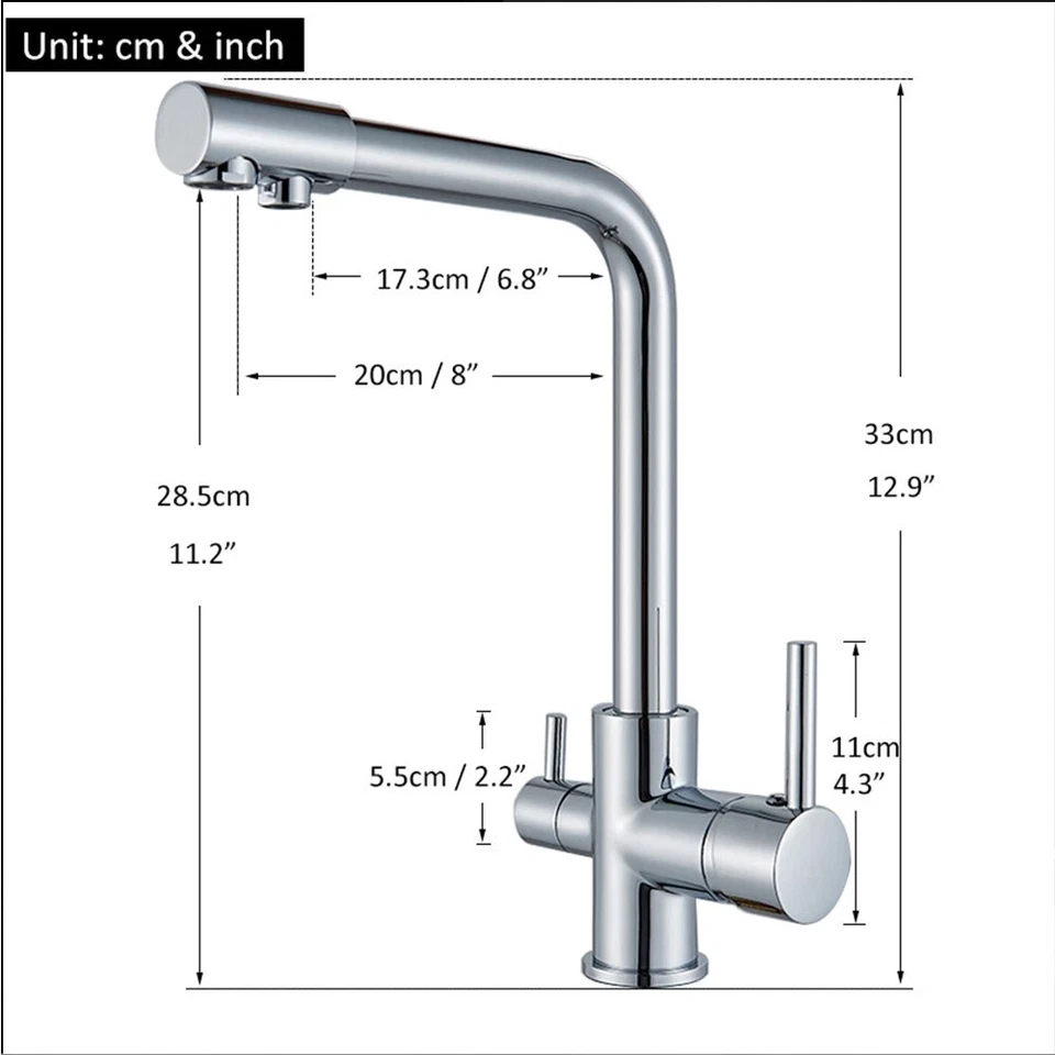 Chrome 3 Way Filter Kitchen Sink Mixer Tap Pure Water 360° Spout Dual Level Tap - Image 2 of 4