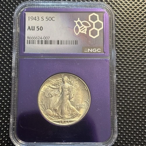 1943 S WALKING LIBERTY HALF DOLLAR 50¢ NGC AU 50 Trader Bea Purple Core