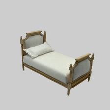 Dolls House Upholstered bare wood single French style bed 12th scale