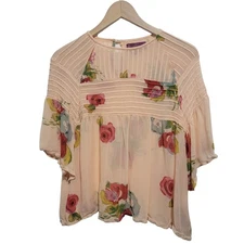 Sweet Sinammon Juniors Semi Sheer Peach Floral Boho Top Size Large
