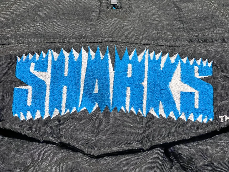 Винтажный San Jose акулы мужской черный НХЛ хоккей пуловер парка стартер куртка - большой - Изображение 3 из 4