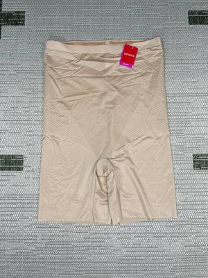 Spanx High Waisted Mid Thigh Shorts Womens 3X Beige Stretch Moisture Wicking