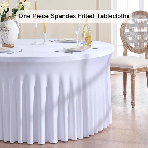6 Pack White Round Spandex Tablecloths for 60in Tables, 120Inch Stretchy Fitt... - Picture 3 of 7