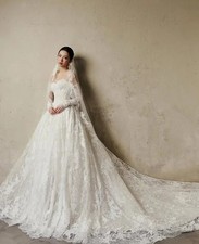 Elegant Lace Wedding Dress Strapless Train-Length A-Line Pleated Bridal Gown