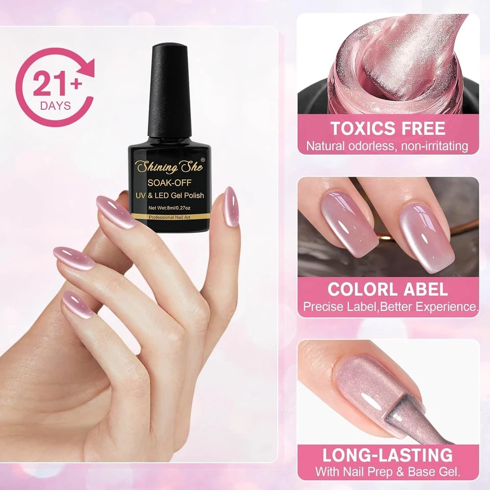 UV Nagellack Jelly Magnet CatEye 4 Farben Kristalle Rosa Lila Rot Set 8ML - Bild 3 von 4