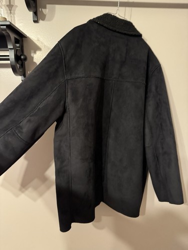 Levi's Faux Suede Sherpa Lined Jacket Men Size Large Trucker Black - Picture 2 of 3