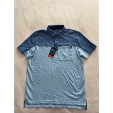 Chaps Mens Performance Polo Shirt Blue Colorblock UPF 40 Moisture Wicking Medium