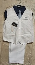 Vittorino Boys 4pc Formal Suit Set Navy/White Jacket Vest Pants Tie 16