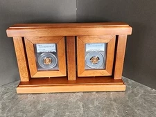 Double Cherry hardwood display for a certified P.C.G.S. slabbed coin