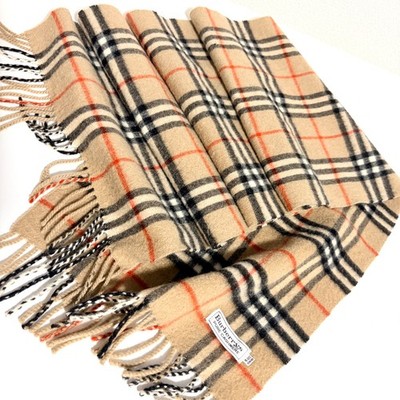 BURBERRY 100% Cashmere Pure Authentic Scarf Nova Check Beige Plaid fringe
