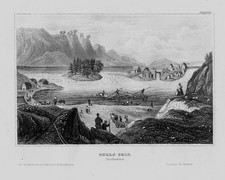 1840 - Trollhättan Gullo Fall Suède Engraving Original Table en Acier