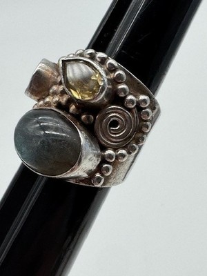 Vintage Ladies Sterling Silver 925 Spiral Multi Stone Cocktail Ring (Read)