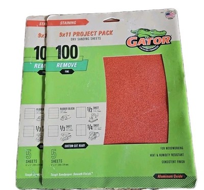 2 Pack 10 Sheets Gator 4463 Sanding Sheet 11 X 9'' 100 Grit FINE Paper Back